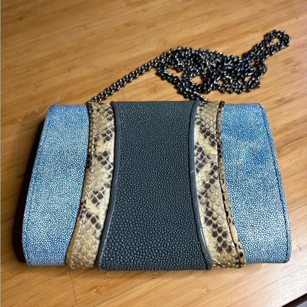 Khirma Eliazov Scalloped Clutch featuring stingray and python panels